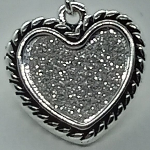 Guess Silver Tone Glittery Rope Outlined Heart Dangle Drop Pierced Earrings - Picture 3 of 4